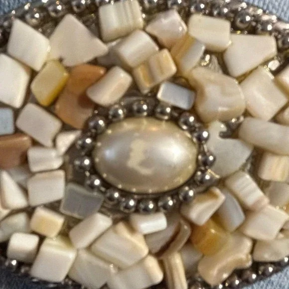 Vintage 80'S Custom Made Faux Mother Of Pearl /Seashell 36" Leather Belt /Buckle - Picture 5 of 7